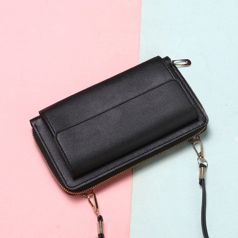 Ženská PU crossbody taška na telefón so zipsom, veľký priečinok na bankovky, horizontálny štvorcový tvar