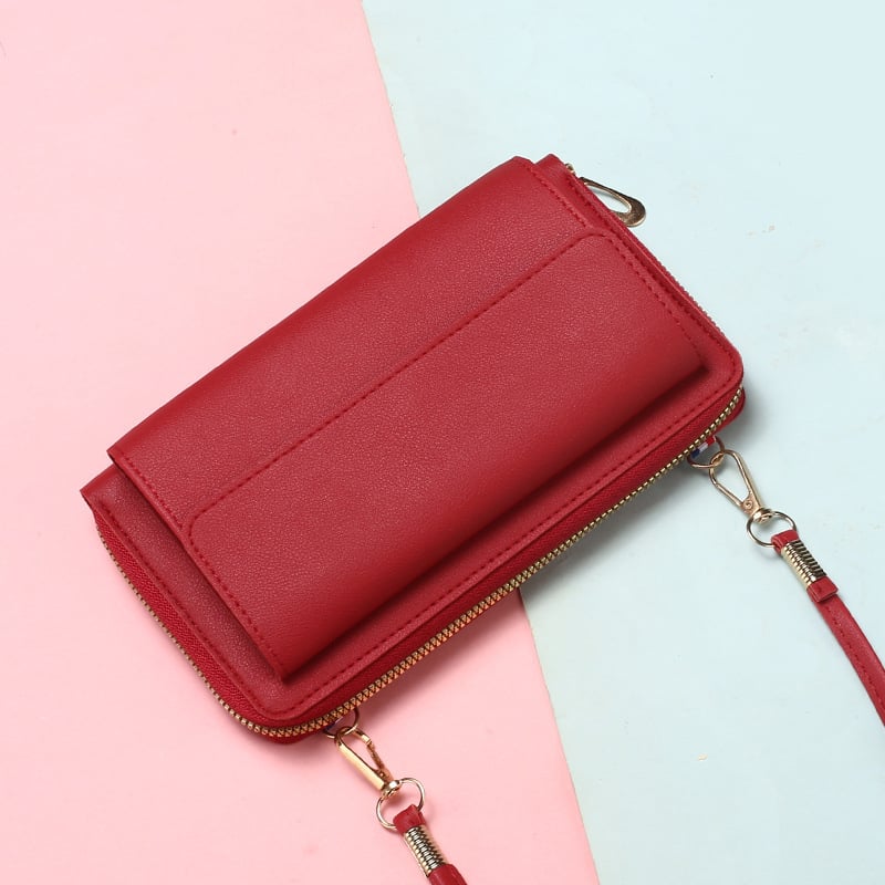 Ženská PU crossbody taška na telefón so zipsom, veľký priečinok na bankovky, horizontálny štvorcový tvar