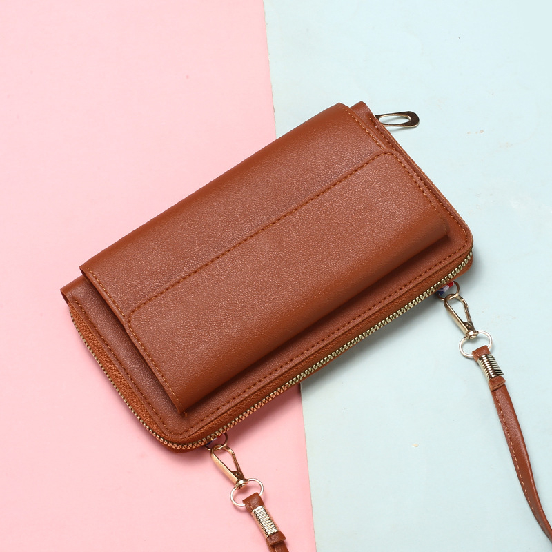 Ženská PU crossbody taška na telefón so zipsom, veľký priečinok na bankovky, horizontálny štvorcový tvar