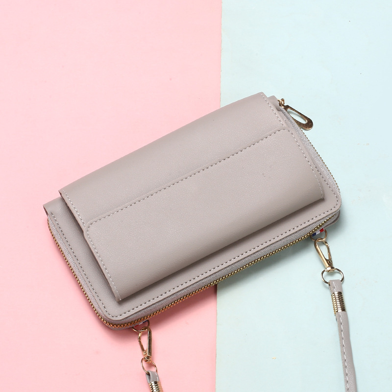 Ženská PU crossbody taška na telefón so zipsom, veľký priečinok na bankovky, horizontálny štvorcový tvar