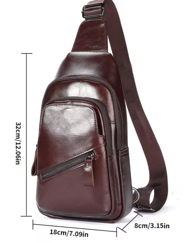 Мъжка чанта за гърдите от естествена кожа, първи слой телешка кожа, устойчива на износване, едноцветна, подплата полиестер