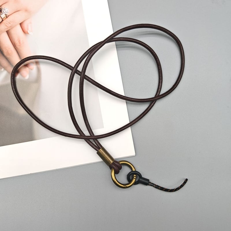 Duga ručno izrađena kožna lanyard za mobitel, unisex, metalna kopča, prilagodljiva duljina, bez privjeska