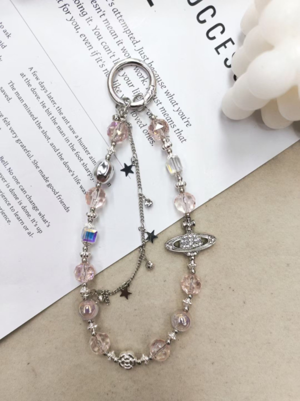 Ručni izradeni lanyard za mobitel s kristalnim perlama – umjetni kristal, PVC užad, metalna kopča, ženski stil