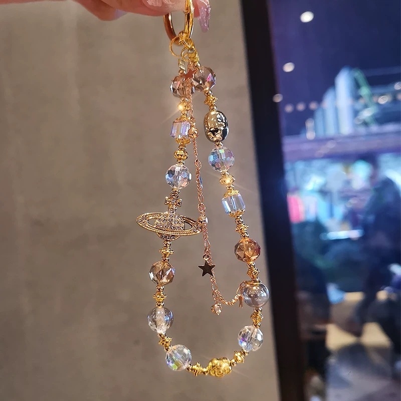 Ručni izradeni lanyard za mobitel s kristalnim perlama – umjetni kristal, PVC užad, metalna kopča, ženski stil