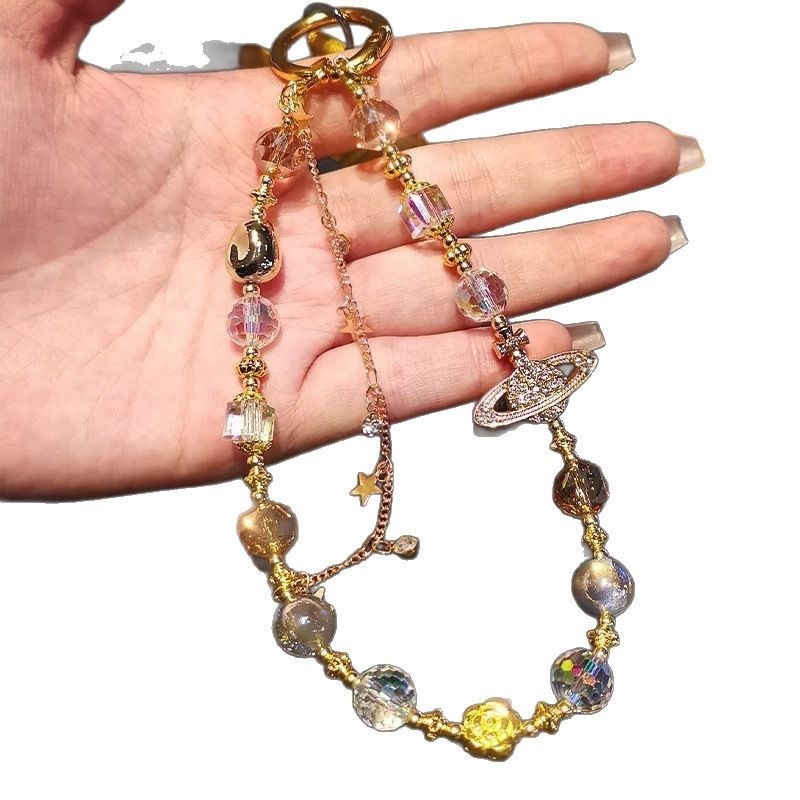 Ručni izradeni lanyard za mobitel s kristalnim perlama – umjetni kristal, PVC užad, metalna kopča, ženski stil