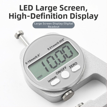 Elektroniskais digitālais biezuma mērinstruments ar augstu precizitāti — mikrometra kalibrators ar plakano un šauru galu, paredzēts stikla, papīra un lokšņu materiālu biezumam