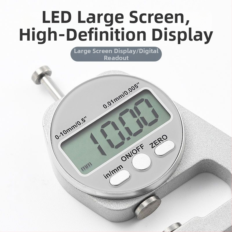 Elektroniskais digitālais biezuma mērinstruments ar augstu precizitāti — mikrometra kalibrators ar plakano un šauru galu, paredzēts stikla, papīra un lokšņu materiālu biezumam