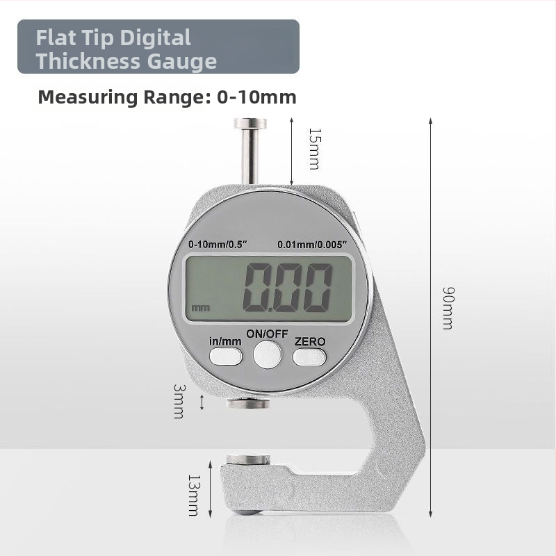 Elektroniskais digitālais biezuma mērinstruments ar augstu precizitāti — mikrometra kalibrators ar plakano un šauru galu, paredzēts stikla, papīra un lokšņu materiālu biezumam