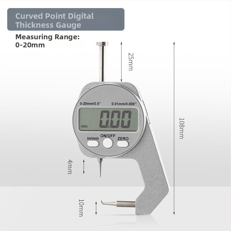 Elektroniskais digitālais biezuma mērinstruments ar augstu precizitāti — mikrometra kalibrators ar plakano un šauru galu, paredzēts stikla, papīra un lokšņu materiālu biezumam