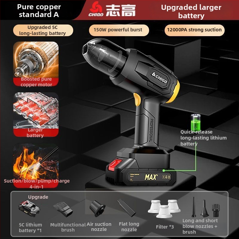 Chigo ръчен вакуум за автомобил — 200W, 20000Pa, безжично захранване и зареждане