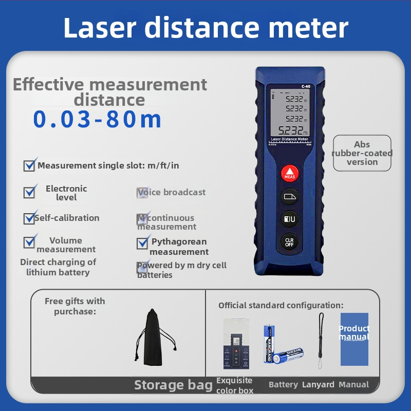 Ručný laserový merač vzdialenosti, vysoká presnosť, viacfunkčné infracervené meranie, presné meranie miestností, elektronická pravítka