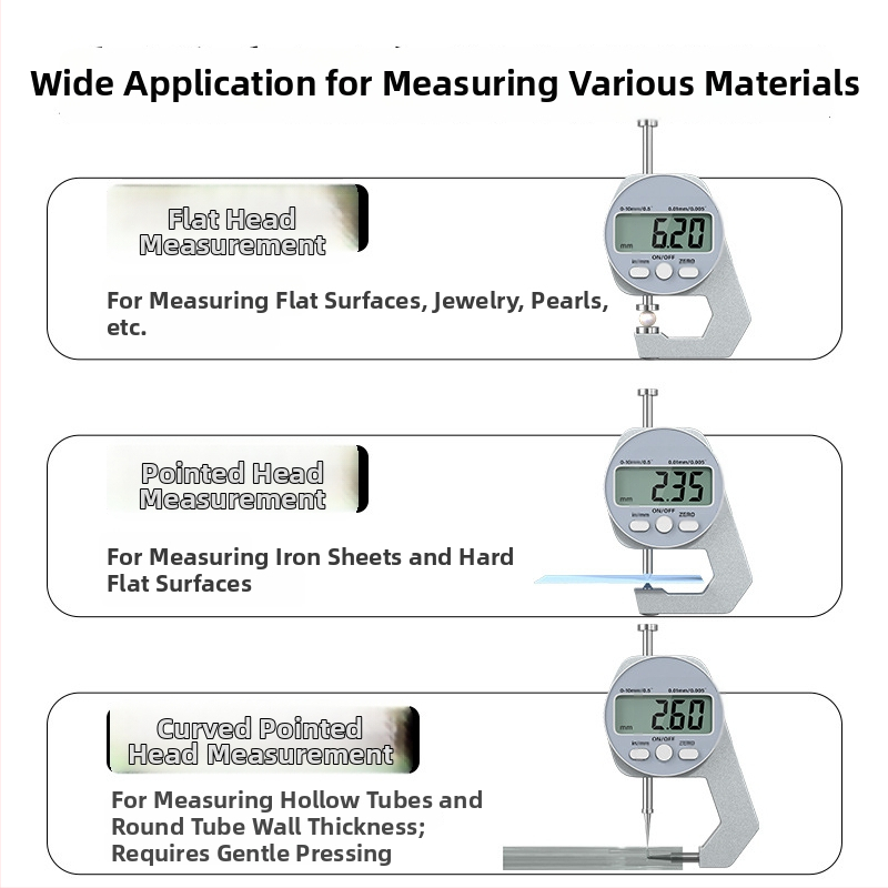 Digitālais biezuma mērītājs, elektroniskais biezuma mērītājs, mini kalipers, mērījumu diapazons 0-10 mm un 0-20 mm, plakanais gals, asais gals un izliektais gals, Cassiolo