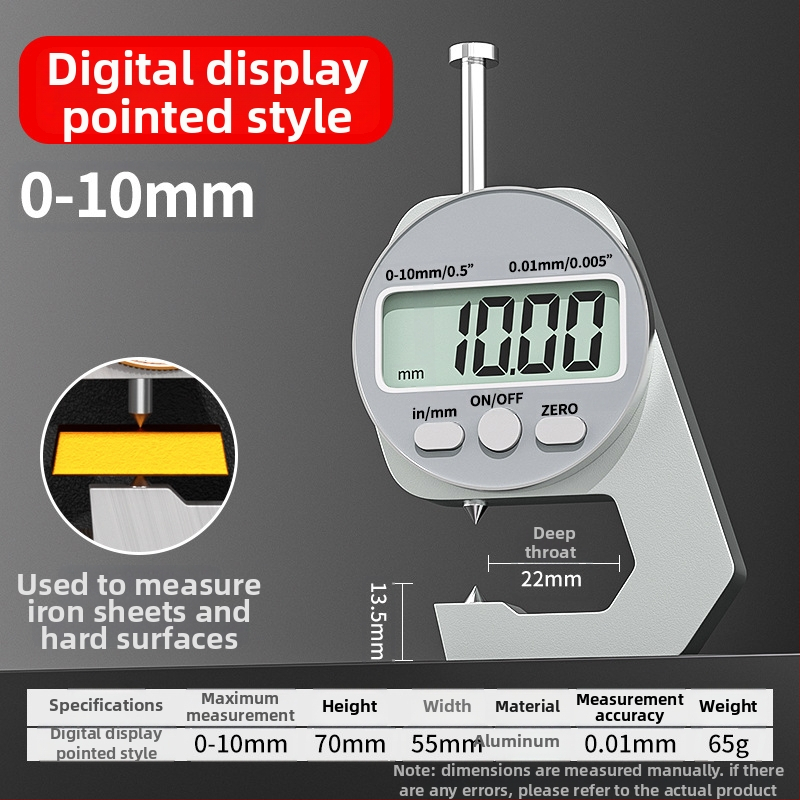 Digitālais biezuma mērītājs, elektroniskais biezuma mērītājs, mini kalipers, mērījumu diapazons 0-10 mm un 0-20 mm, plakanais gals, asais gals un izliektais gals, Cassiolo