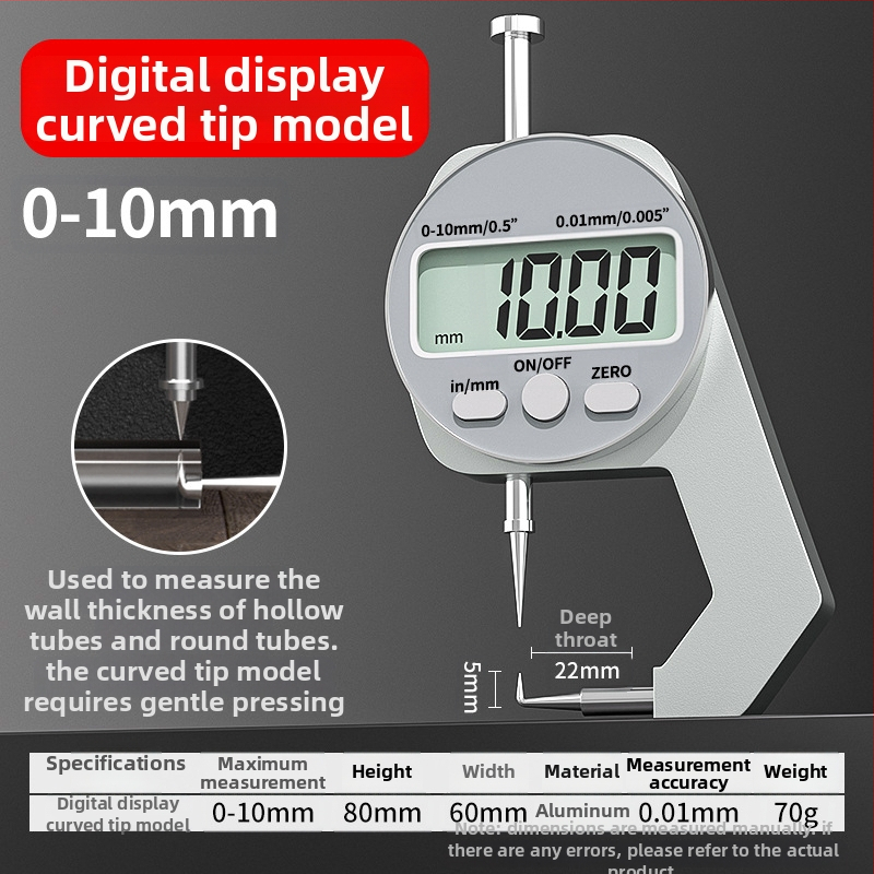 Digitālais biezuma mērītājs, elektroniskais biezuma mērītājs, mini kalipers, mērījumu diapazons 0-10 mm un 0-20 mm, plakanais gals, asais gals un izliektais gals, Cassiolo