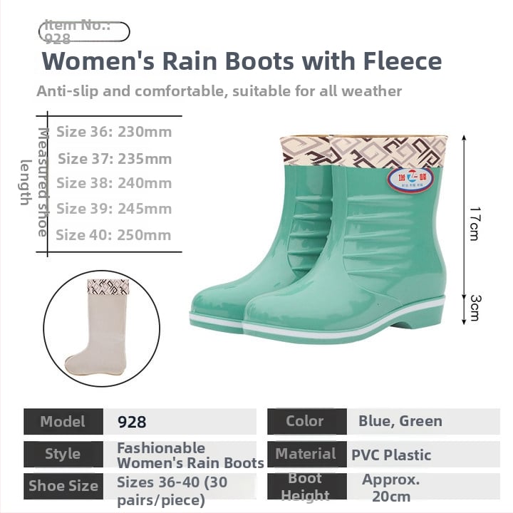 Női esőcsizma PVC felsőrész, magas cső, csúszásmentes, kopásálló, négy évszakos