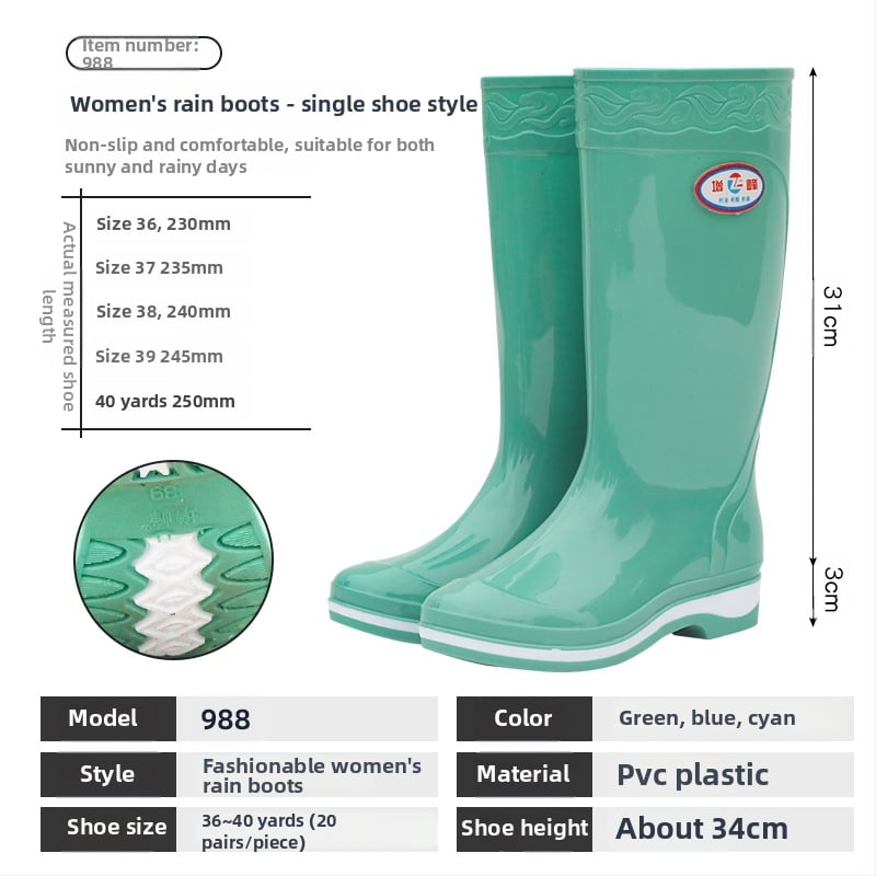 Női esőcsizma PVC felsőrész, magas cső, csúszásmentes, kopásálló, négy évszakos