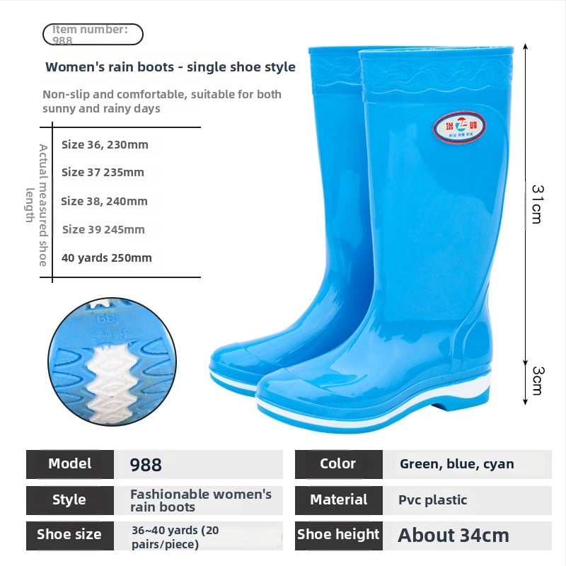 Női esőcsizma PVC felsőrész, magas cső, csúszásmentes, kopásálló, négy évszakos