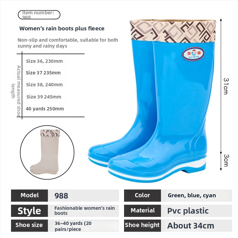 Női esőcsizma PVC felsőrész, magas cső, csúszásmentes, kopásálló, négy évszakos