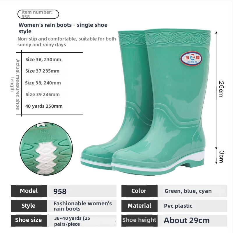 Női esőcsizma PVC felsőrész, magas cső, csúszásmentes, kopásálló, négy évszakos