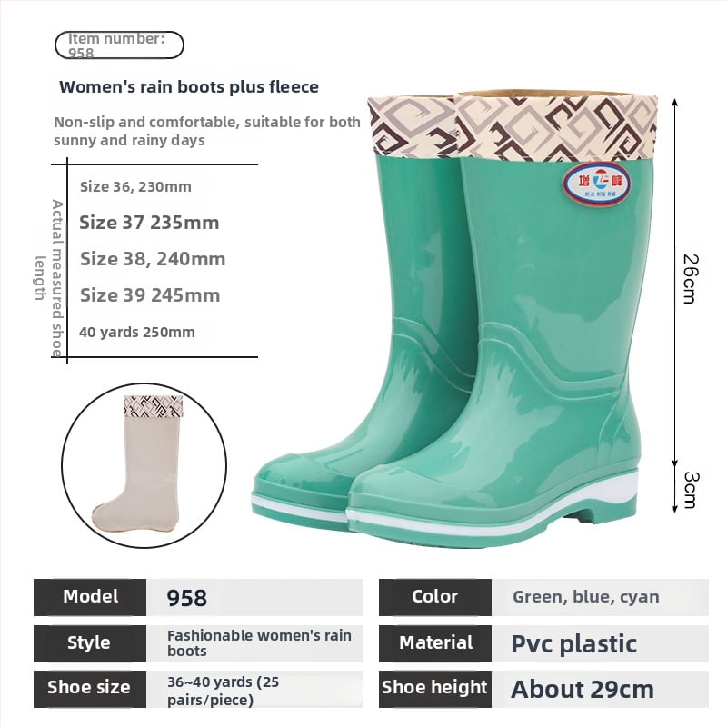 Női esőcsizma PVC felsőrész, magas cső, csúszásmentes, kopásálló, négy évszakos