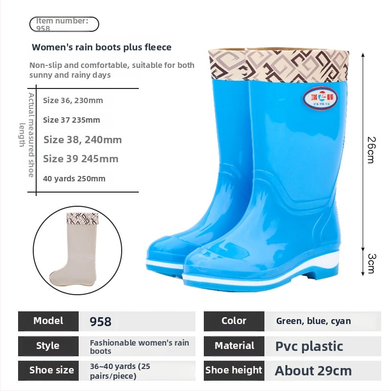 Női esőcsizma PVC felsőrész, magas cső, csúszásmentes, kopásálló, négy évszakos