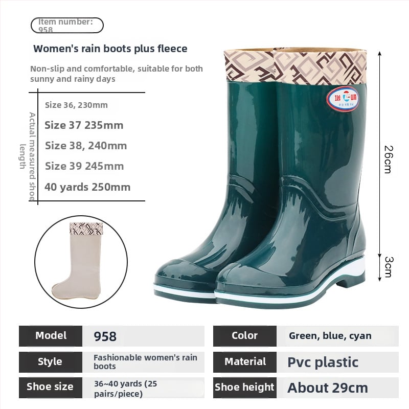 Női esőcsizma PVC felsőrész, magas cső, csúszásmentes, kopásálló, négy évszakos