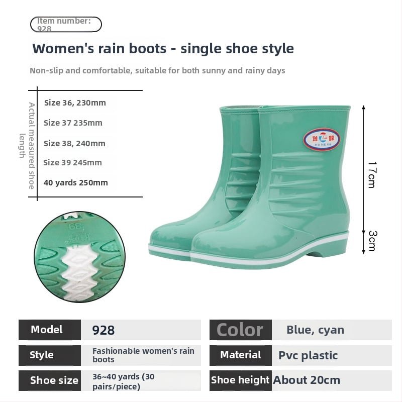 Női esőcsizma PVC felsőrész, magas cső, csúszásmentes, kopásálló, négy évszakos