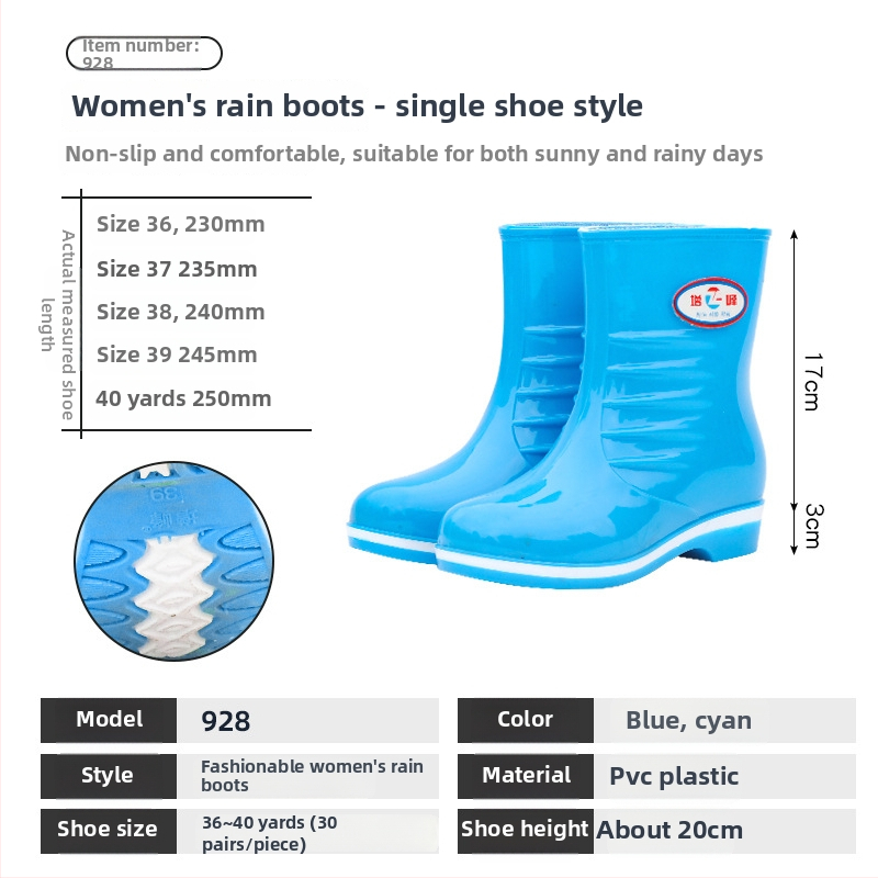 Női esőcsizma PVC felsőrész, magas cső, csúszásmentes, kopásálló, négy évszakos