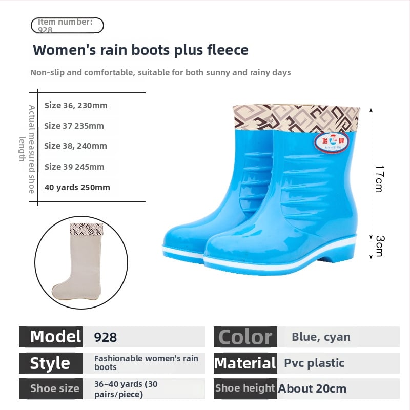 Női esőcsizma PVC felsőrész, magas cső, csúszásmentes, kopásálló, négy évszakos