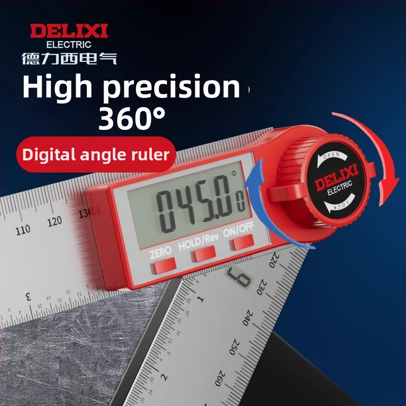 Delixi digitālais leņķu mērinstruments ar displeju koksnes apstrādei, 90° un 360° mērījums