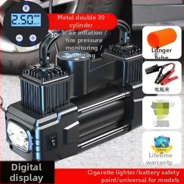 Dvojvalcová automobilová pumpa na vzduch, 220W, 12V napájanie zo zapaľovača, prenosný vysokotlakový nafukovač s manometrom