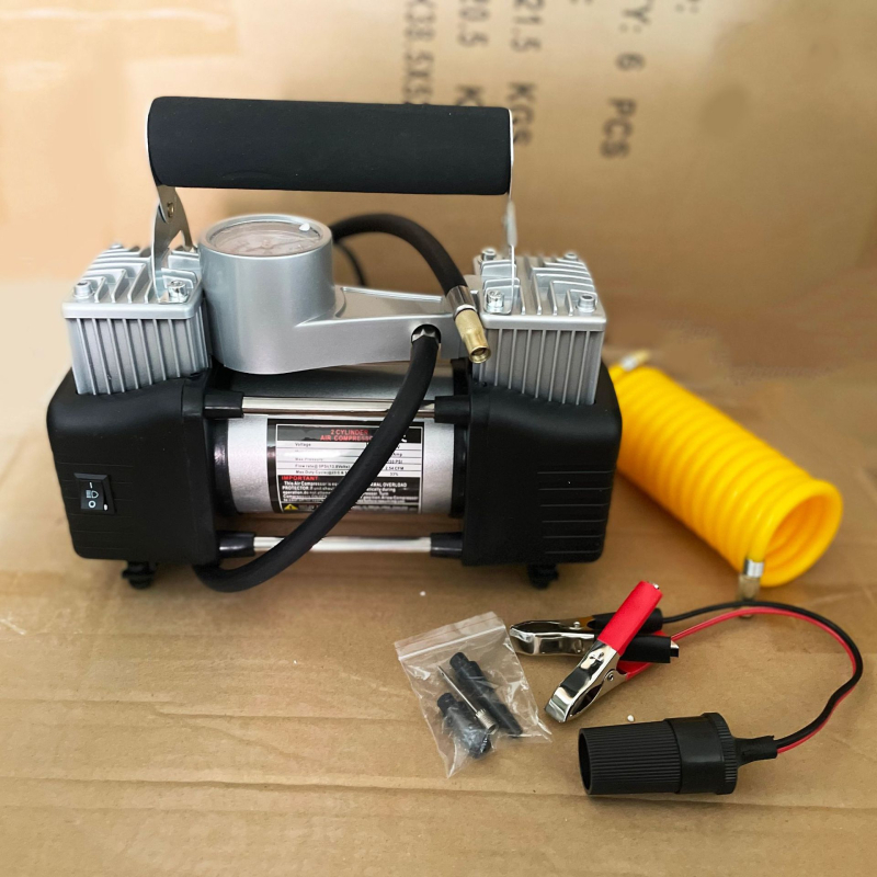 Prijenosna električna pumpa za auto gume, dvostruki cilindar, 12V, 200W, 70 L/min, manometar