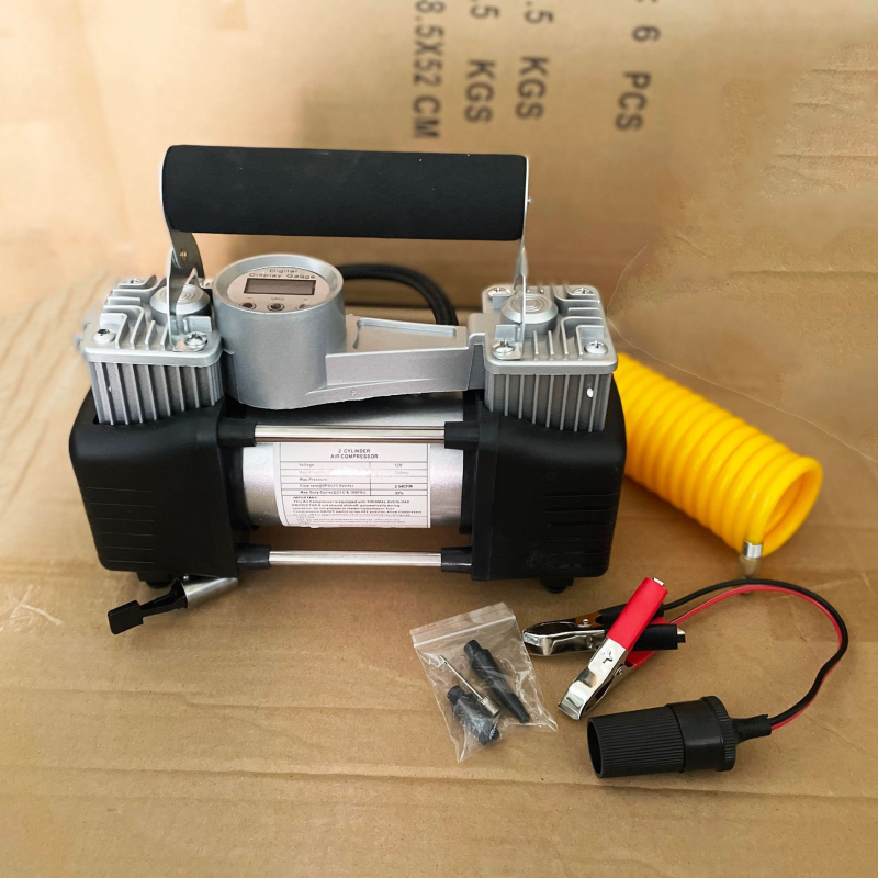 Prijenosna električna pumpa za auto gume, dvostruki cilindar, 12V, 200W, 70 L/min, manometar