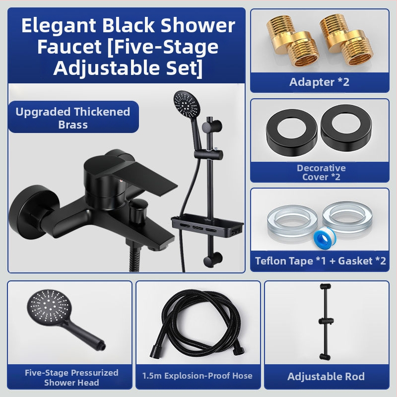 Set de duș cu robinet amestec rece-cald, cap de duș și robinet de cadă, cupru, finisaj cromat, certificat CE