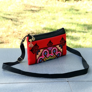 Yunnai народно-стилна бродирана кръстосана чанта-портфейл с цип, памук и лен, вътрешен джоб за телефон