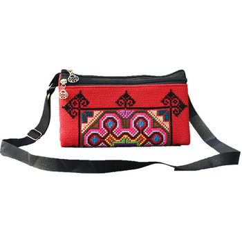 Yunnai народно-стилна бродирана кръстосана чанта-портфейл с цип, памук и лен, вътрешен джоб за телефон