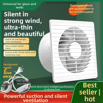 Fali szerelésű ventilátor, háromlapátos, csendes, réz motor, távirányító, konyha- és fürdőszobai szellőztetéshez