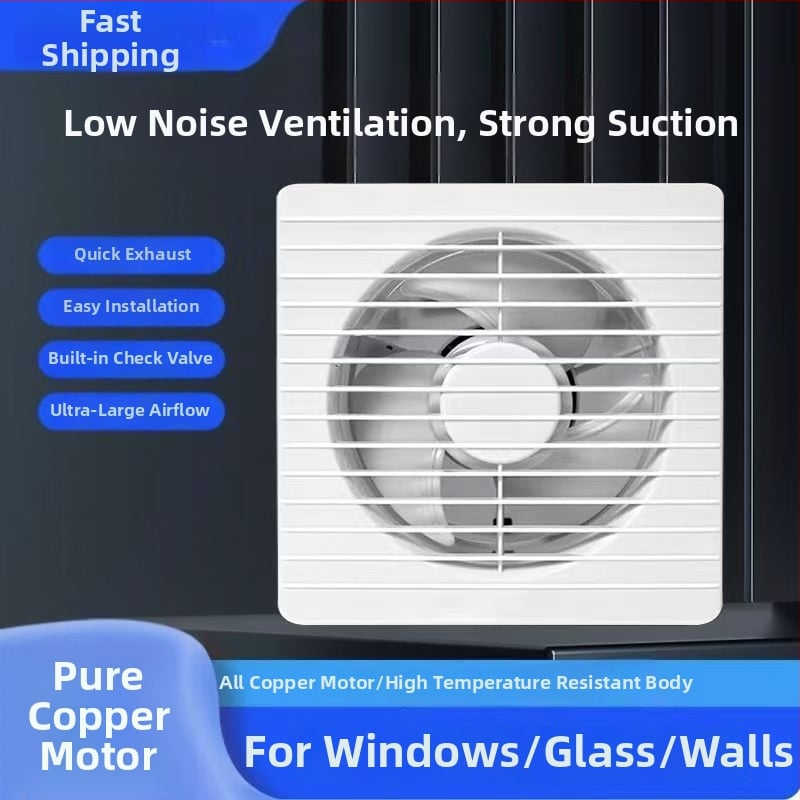 Fali szerelésű ventilátor, háromlapátos, csendes, réz motor, távirányító, konyha- és fürdőszobai szellőztetéshez