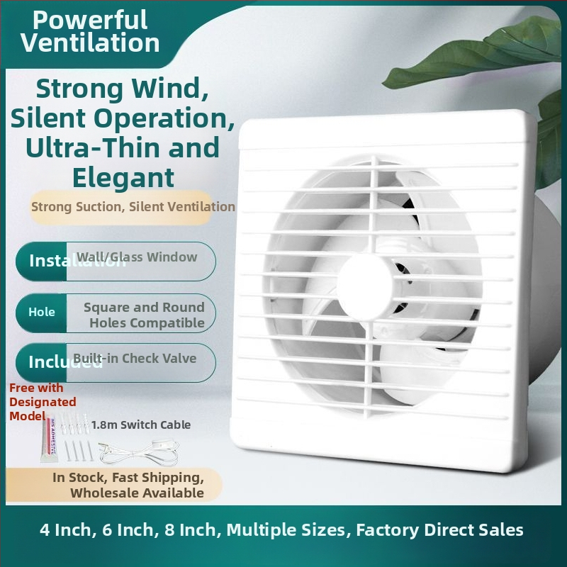 Stenu montovaný výfukový ventilátor s 3-lopatkovým tichým prevádzkom, motor z čistého medi, diaľkové ovládanie, pre kuchyňu a kúpeľňu