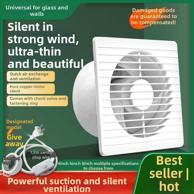 Stenu montovaný výfukový ventilátor s 3-lopatkovým tichým prevádzkom, motor z čistého medi, diaľkové ovládanie, pre kuchyňu a kúpeľňu