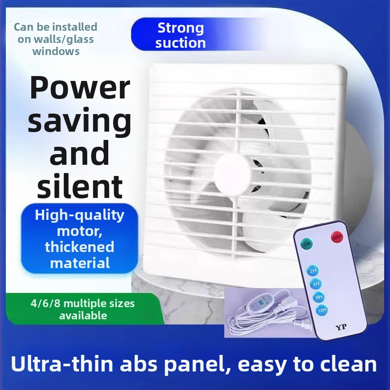 Stenu montovaný výfukový ventilátor s 3-lopatkovým tichým prevádzkom, motor z čistého medi, diaľkové ovládanie, pre kuchyňu a kúpeľňu