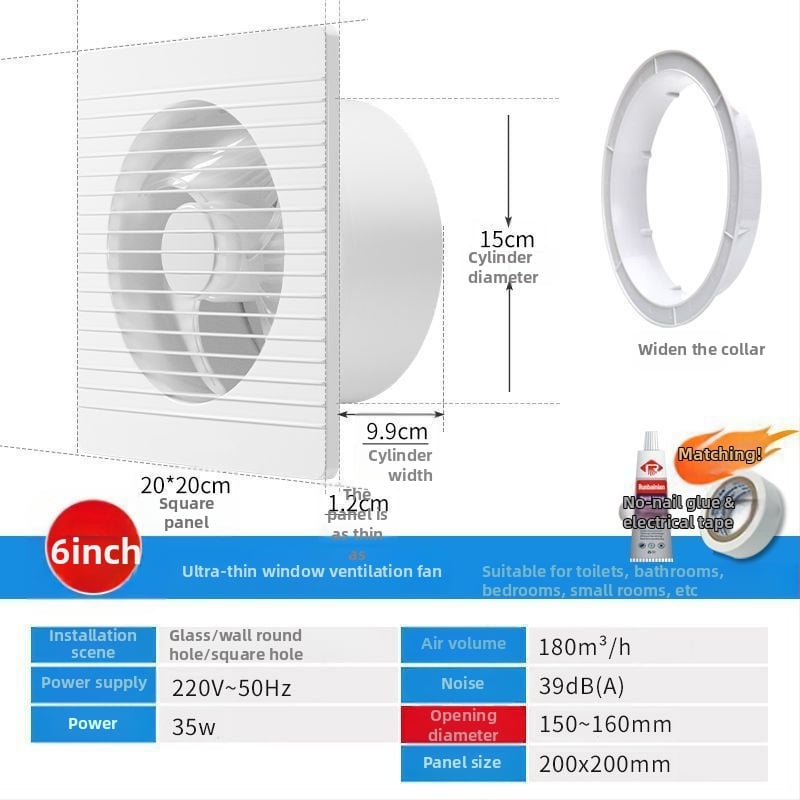Fali szerelésű ventilátor, háromlapátos, csendes, réz motor, távirányító, konyha- és fürdőszobai szellőztetéshez