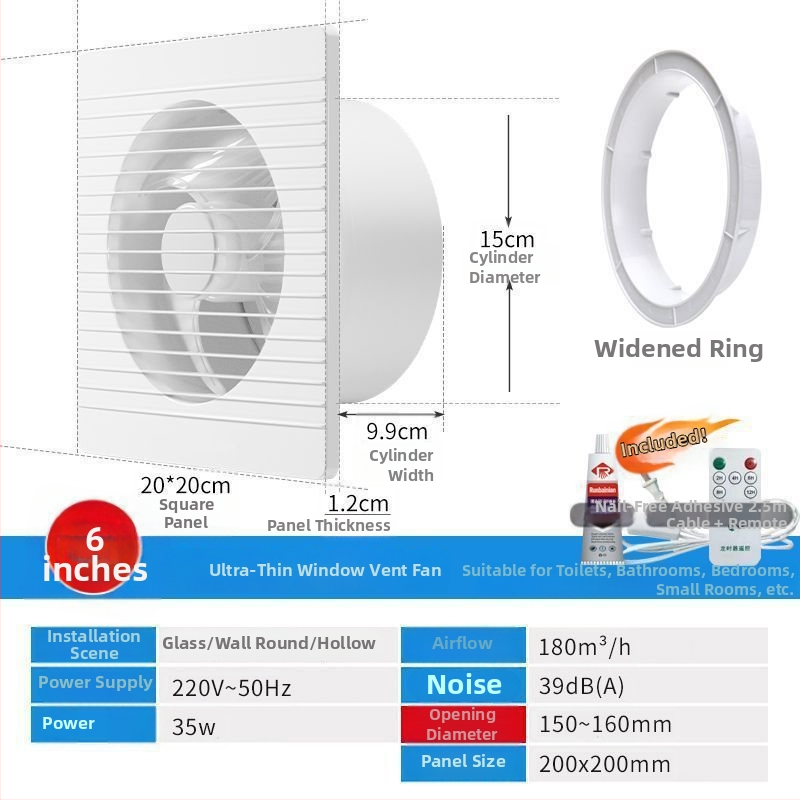 Fali szerelésű ventilátor, háromlapátos, csendes, réz motor, távirányító, konyha- és fürdőszobai szellőztetéshez