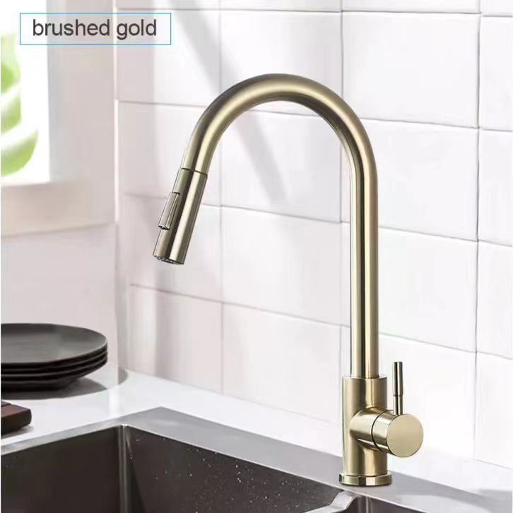 Baikal кухненски изтеглящ се смесител от неръждаема стомана, гореща и студена вода, матово покритие, керамичен дисков клапан