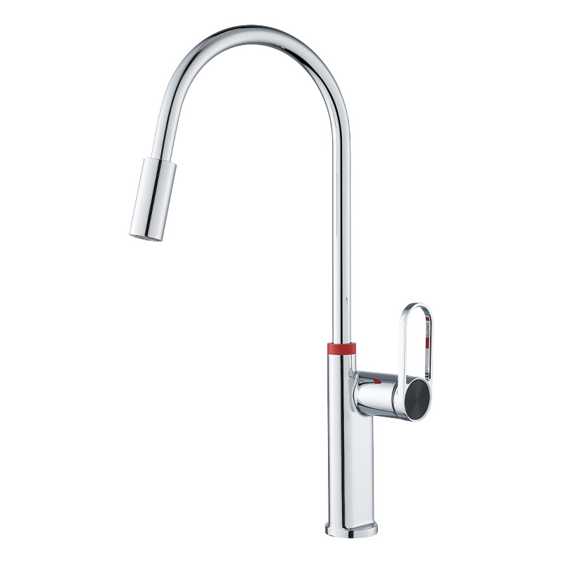 Кухненски смесител за мивка с подвижна пръскачка, цинкова сплав, керамичен дисков клапан, 1/2 инча вход/изход, температура на работа 0–90°C