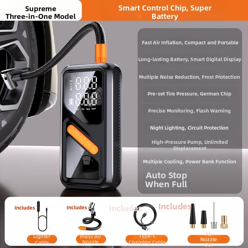 Φορητή ασύρματη αντλία αέρα αυτοκινήτου με ψηφιακή οθόνη – 12V, 100W, 40 L/min, επαναφορτιζόμενη, γρήγορη πλήρωση