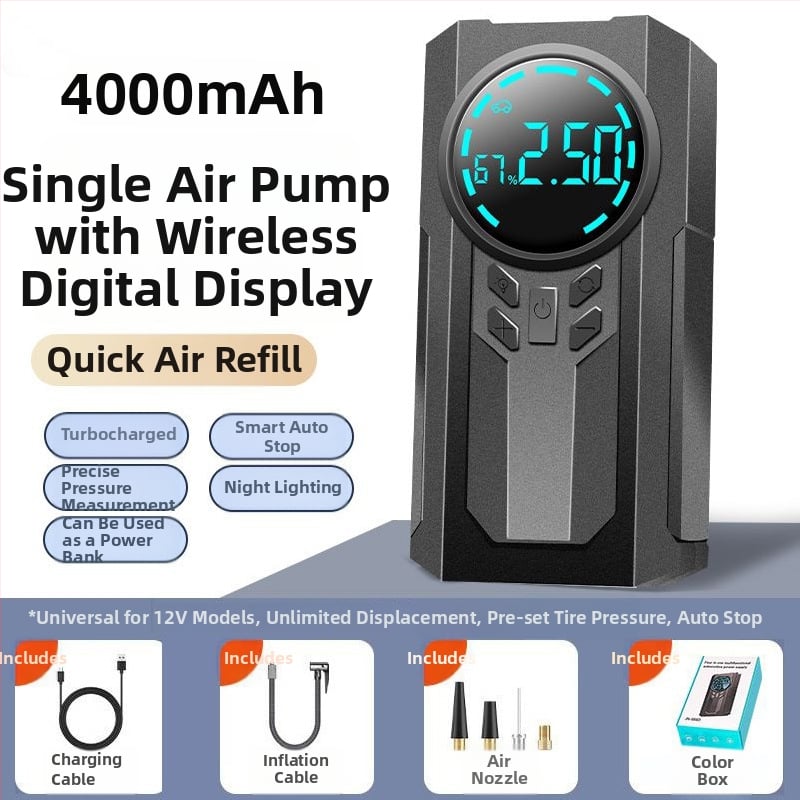 Bezdrôtová automobilová pumpa s jedným valcom, 14,8V, 120W, 4 BAR, 35 L/min, Digitálny displej