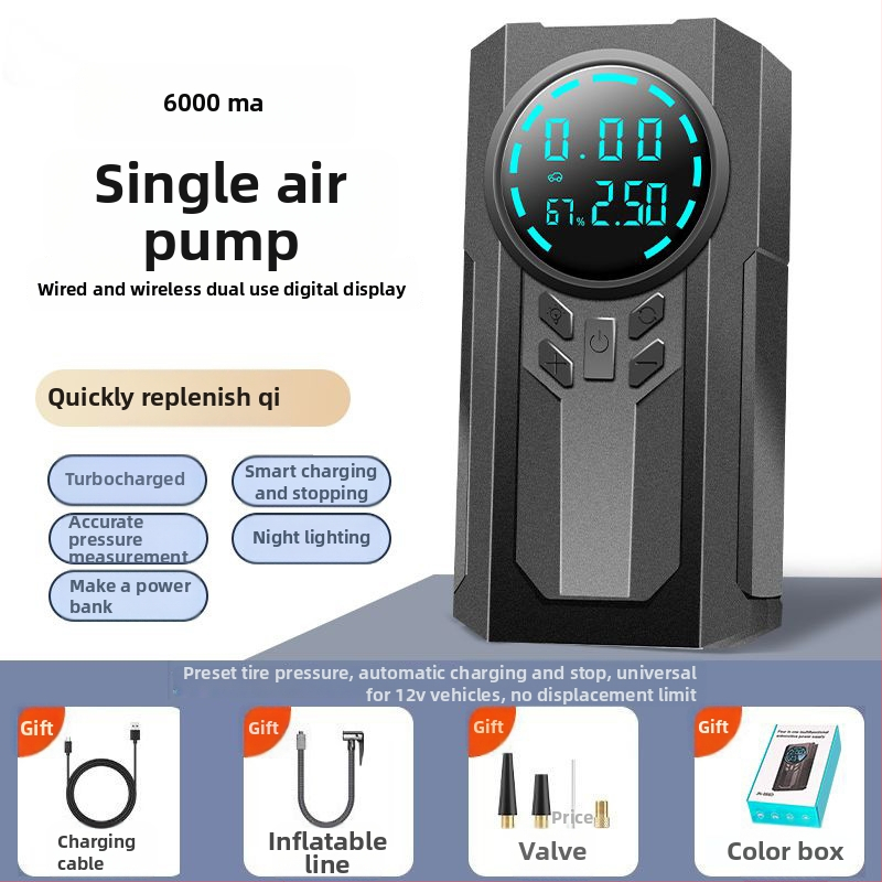 Bezdrôtová automobilová pumpa s jedným valcom, 14,8V, 120W, 4 BAR, 35 L/min, Digitálny displej