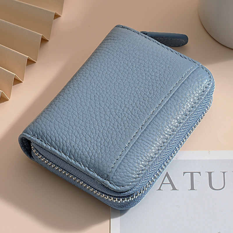 Džep kartica od prave kože s prvim slojem teleće kože, zaštita od krađe i magnetska zaštita, ultra-tanki novčanik sa zatvaračem, velika kapaciteta i više pretinaca za kartice