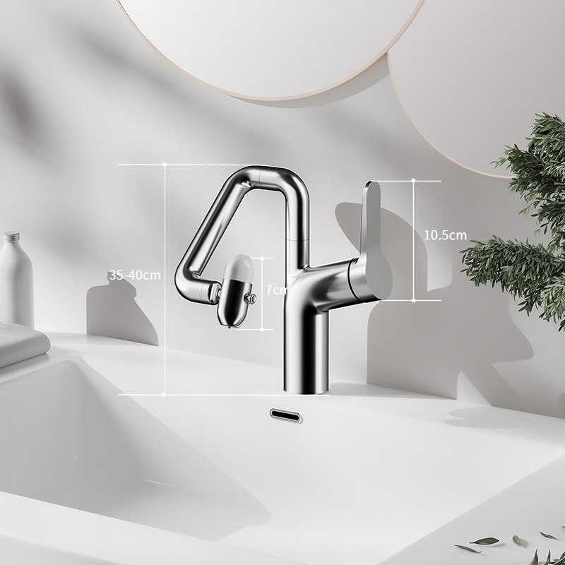 Издърпващ се мултифункционален смесител за умивалник, модел DF-928, меден корпус, керамичен дисков вентил, контрол топла/студена вода, работна температура 20–100 °C, марка ioss